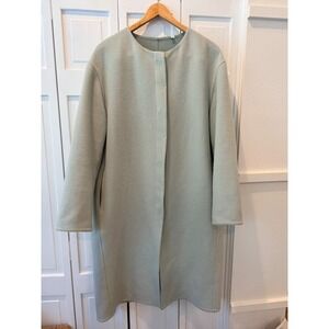 Uniqlo Double Face Sage Green Collarless‎ Long Wool Blend Dress Coat Women Soft